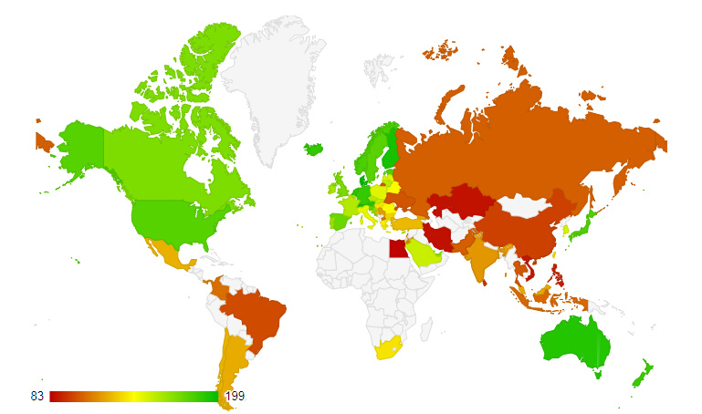 Тranslation price - quality of life world map